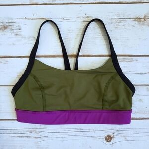 Lululemon • Rise & Run Luon Mesh Bra Size 2 in Army/Olive Green, Fuschia & Black